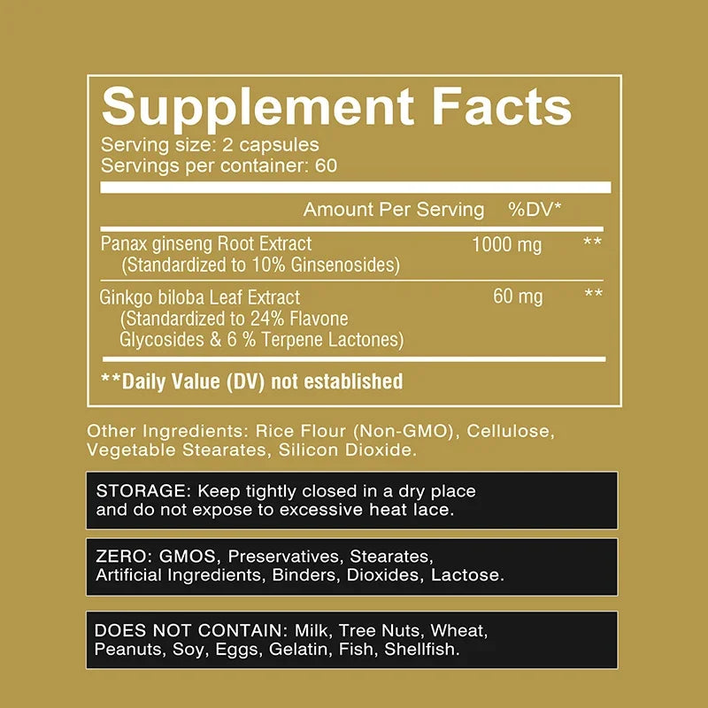 Panax Ginseng + Ginkgo Biloba | Natural Energy and Focus Support