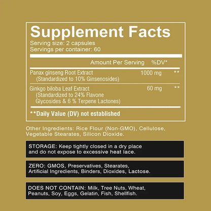 Panax Ginseng + Ginkgo Biloba | Natural Energy and Focus Support